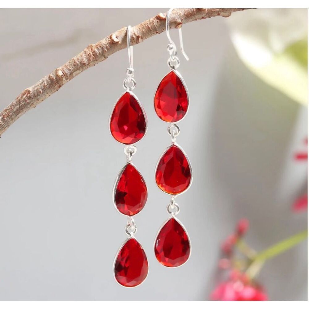 Garnet Teardrop Sterling Earrings